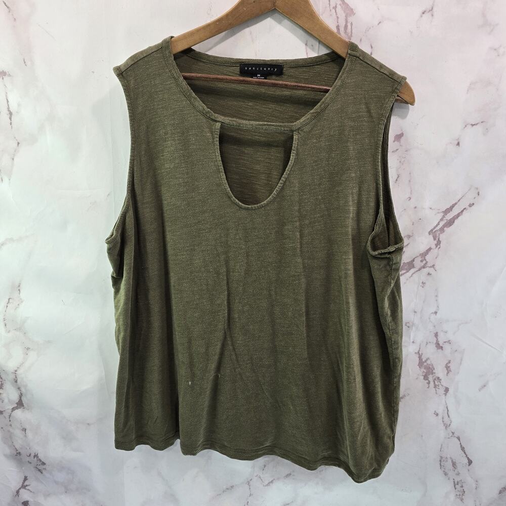 Anthropologie Top Womens 3X Green Tank Cut Out Olive Army Muscle Sanctuary